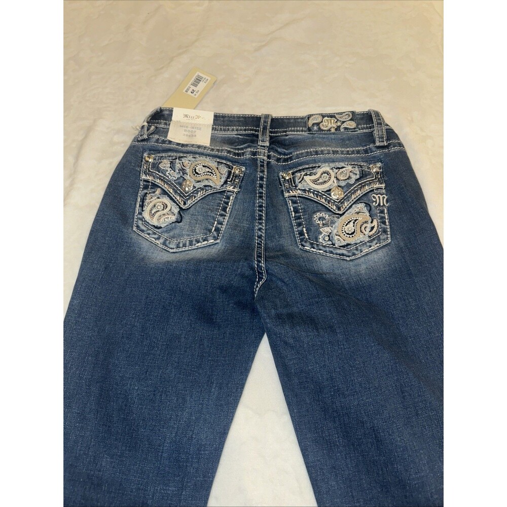 Miss Me Jeans, Slim Boot Women's Size 29 Blue, Denim, Gems Back Pocket, Flared - Picture 2 of 16